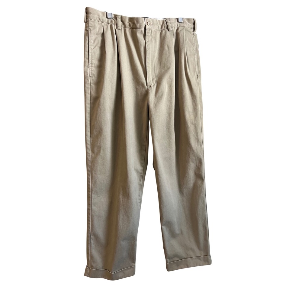 Polo Ralph Lauren Hammond Pant Mens 36x30 Khaki Tan Pleated Cuffed Cotton Chinos